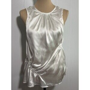 Top Shop Satin Blouse Womens 8 White Ivory Sleeveless Ruched Asymmetrical New